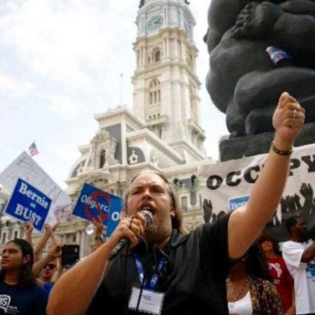 Curtis Wylde speaking to a crowd at a rally in Philadelphia